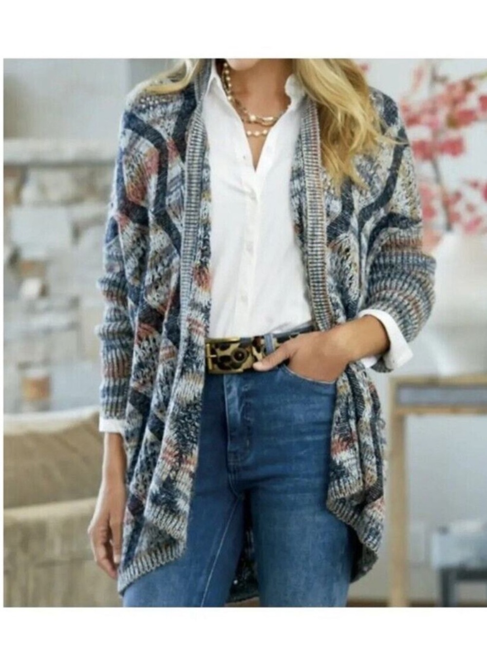 Soft Surroundings Pendley Cable Knit Wool Blend Cardigan Sweater. Size Sm/Med.
